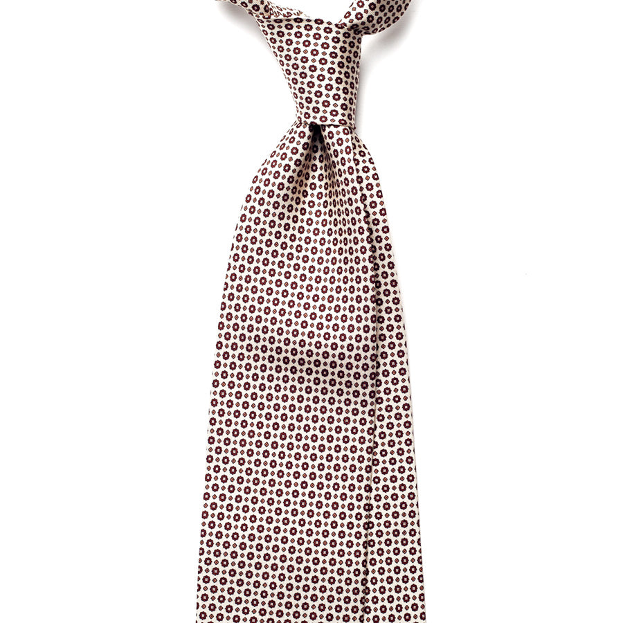 floral printed silk tie – ivory & burgundy – front view