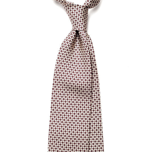 floral printed silk tie – ivory & burgundy – front view