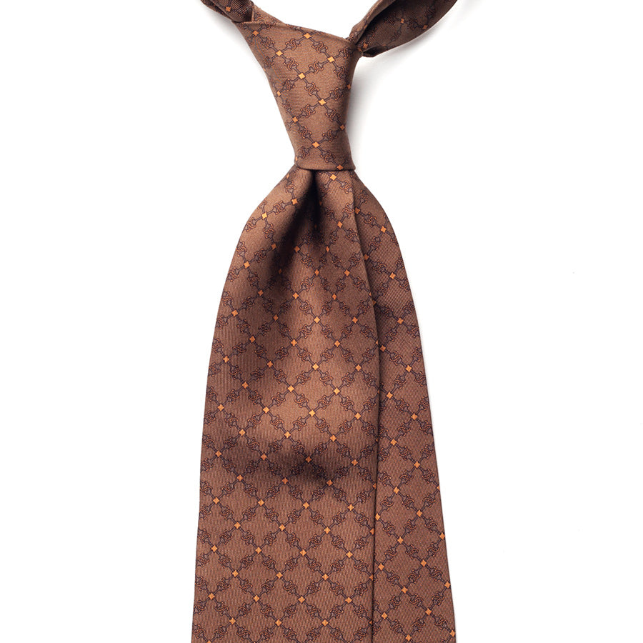equestrian printed silk tie – copper – front view